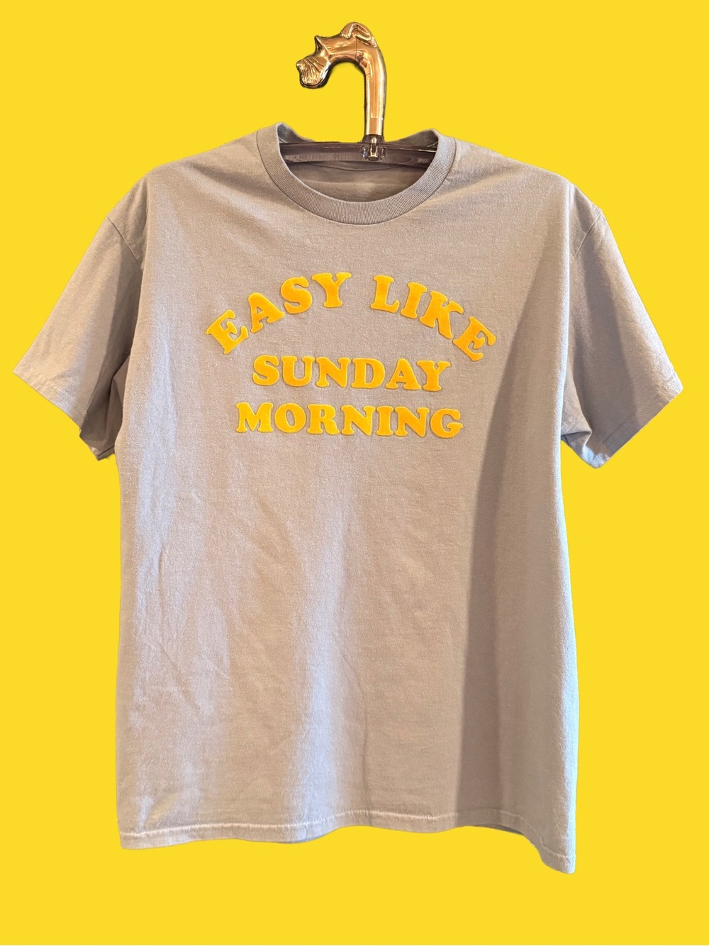 Easy Like Sunday Morning Graphic Tee - Blue With Flocked Yellow Lettering Richie